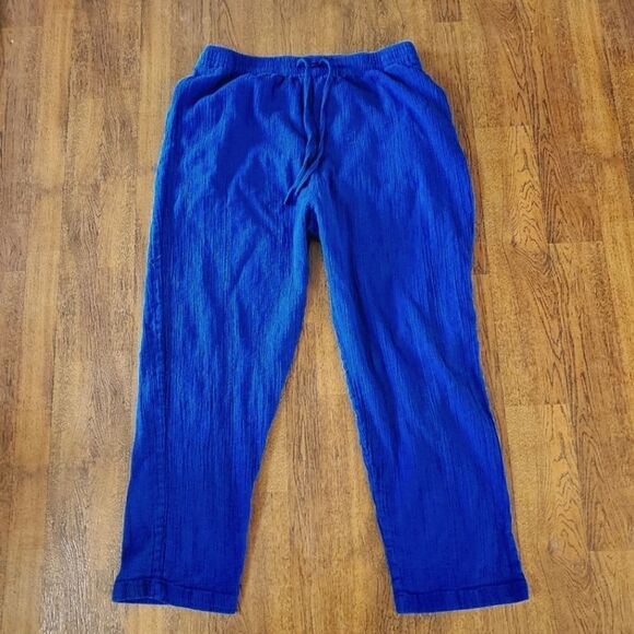 Resorts Plus Womens Sz Large True Blue Crepe Pants Drawstring - Picture 2 of 9